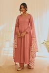 KARAJ JAIPUR_Pink Anarkali And Pant Cotton Printed Polka Dot Round Set_Online_at_Aza_Fashions