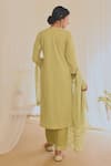 Shop_KARAJ JAIPUR_Green Kurta And Pant Cotton Printed Polka Dot Notched Set _at_Aza_Fashions