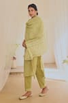 Shop_KARAJ JAIPUR_Green Kurta And Pant Cotton Printed Polka Dot Notched Set _Online_at_Aza_Fashions