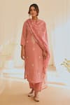 Buy_KARAJ JAIPUR_Pink Kurta And Pant Cotton Printed Polka Dot Notched Set_Online_at_Aza_Fashions