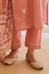 KARAJ JAIPUR_Pink Kurta And Pant Cotton Printed Polka Dot Notched Set_at_Aza_Fashions