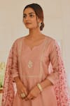 Shop_KARAJ JAIPUR_Pink Kurta And Dupatta Chanderi Embroidered Floral Notched Set _Online_at_Aza_Fashions