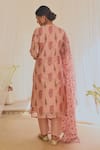 Shop_KARAJ JAIPUR_Pink Kurta And Dupatta Chanderi Block Print Floral Notched Set _at_Aza_Fashions