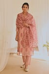 Buy_KARAJ JAIPUR_Pink Kurta And Dupatta Chanderi Block Print Floral Notched Set _Online_at_Aza_Fashions