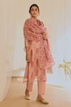 Shop_KARAJ JAIPUR_Pink Kurta And Dupatta Chanderi Block Print Floral Notched Set _Online_at_Aza_Fashions