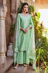 Buy_KARAJ JAIPUR_Green Kurta And Dupatta- Chanderi Embroidered Gota Round Set With _at_Aza_Fashions