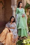 Buy_KARAJ JAIPUR_Green Kurta And Dupatta- Chanderi Embroidered Gota Round Set With _Online_at_Aza_Fashions