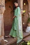 Shop_KARAJ JAIPUR_Green Kurta And Dupatta- Chanderi Embroidered Gota Round Set With _Online_at_Aza_Fashions