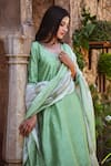 KARAJ JAIPUR_Green Kurta And Dupatta- Chanderi Embroidered Gota Round Set With _at_Aza_Fashions