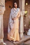 Buy_KARAJ JAIPUR_Peach Kurta And Dupatta- Chanderi Embroidered Gota Round Set With _at_Aza_Fashions