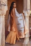 KARAJ JAIPUR_Peach Kurta And Dupatta- Chanderi Embroidered Gota Round Set With _Online_at_Aza_Fashions