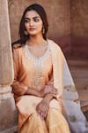 Shop_KARAJ JAIPUR_Peach Kurta And Dupatta- Chanderi Embroidered Gota Round Set With _at_Aza_Fashions