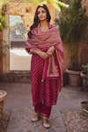 Buy_KARAJ JAIPUR_Magenta Kurta And Dupatta- Chanderi Embroidered Gota Floral Print Set For Women_Online_at_Aza_Fashions