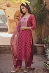 Shop_KARAJ JAIPUR_Magenta Kurta And Dupatta- Chanderi Embroidered Gota Floral Print Set For Women_Online_at_Aza_Fashions