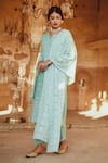 Buy_Karaj Jaipur_Green Dupatta Chiffon, Kurta Chanderi, Pant Cotton Thread Embroidered Set _Online_at_Aza_Fashions