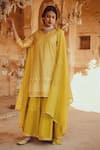Buy_Karaj Jaipur_Yellow Dupatta Kota Doriya, Kurta Chanderi, Sharara Cotton Embroidered Set_at_Aza_Fashions