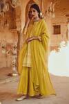 Shop_Karaj Jaipur_Yellow Dupatta Kota Doriya, Kurta Chanderi, Sharara Cotton Embroidered Set_at_Aza_Fashions