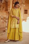 Karaj Jaipur_Yellow Dupatta Kota Doriya, Kurta Chanderi, Sharara Cotton Embroidered Set_Online_at_Aza_Fashions
