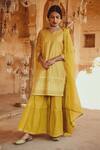 Buy_Karaj Jaipur_Yellow Dupatta Kota Doriya, Kurta Chanderi, Sharara Cotton Embroidered Set_Online_at_Aza_Fashions