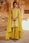 Shop_Karaj Jaipur_Yellow Dupatta Kota Doriya, Kurta Chanderi, Sharara Cotton Embroidered Set_Online_at_Aza_Fashions