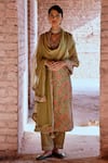 Buy_KARAJ JAIPUR_Green Kurta And Pant- Silk Velvet Printed Floral V Neck Set _at_Aza_Fashions