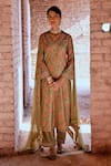 Buy_KARAJ JAIPUR_Green Kurta And Pant- Silk Velvet Printed Floral V Neck Set _Online_at_Aza_Fashions