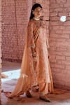 KARAJ JAIPUR_Peach Kurta And Pant- Silk Velvet Printed Floral V Neck Set _Online_at_Aza_Fashions