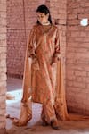 Buy_KARAJ JAIPUR_Peach Kurta And Pant- Silk Velvet Printed Floral V Neck Set _Online_at_Aza_Fashions