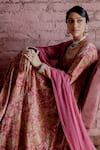 Buy_KARAJ JAIPUR_Pink Anarkali And Pant- Silk Velvet Printed Floral Round Set _Online_at_Aza_Fashions