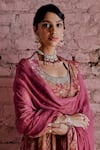 KARAJ JAIPUR_Pink Anarkali And Pant- Silk Velvet Printed Floral Round Set _at_Aza_Fashions