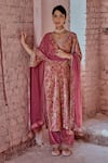 Buy_KARAJ JAIPUR_Pink Kurta And Pant- Silk Velvet Printed Floral V Neck Set _at_Aza_Fashions