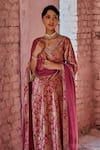 KARAJ JAIPUR_Pink Kurta And Pant- Silk Velvet Printed Floral V Neck Set _Online_at_Aza_Fashions