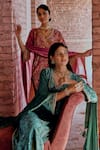 Buy_KARAJ JAIPUR_Pink Kurta And Pant- Silk Velvet Printed Floral V Neck Set _Online_at_Aza_Fashions