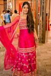 Buy_Gopi Vaid_Pink Tussar Embroidery Square Neck Sharara Set _at_Aza_Fashions