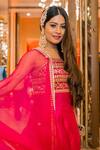 Gopi Vaid_Pink Tussar Embroidery Square Neck Sharara Set _Online_at_Aza_Fashions
