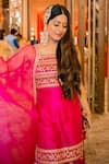 Buy_Gopi Vaid_Pink Tussar Embroidery Square Neck Sharara Set _Online_at_Aza_Fashions