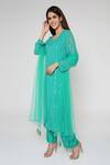 Bha Sha_Green Georgette, Net Sequins, Beads Kriti Embroidered Kurta Straight Pant Set _Online_at_Aza_Fashions