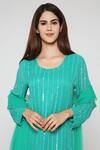 Buy_Bha Sha_Green Georgette, Net Sequins, Beads Kriti Embroidered Kurta Straight Pant Set _Online_at_Aza_Fashions