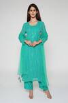 Shop_Bha Sha_Green Georgette, Net Sequins, Beads Kriti Embroidered Kurta Straight Pant Set _Online_at_Aza_Fashions