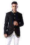 Buy_Kommal Sood_Black High Spun Cupro Embroidered Bandhgala And Pant Set_Online_at_Aza_Fashions