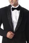 Shop_Kommal Sood_Black High Spun Cupro Embroidered Tuxedo And Pant Set  _Online_at_Aza_Fashions