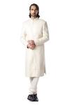Buy_Kommal Sood_White Dupion , Cotton Embroidered Sherwani And Kurta Set_at_Aza_Fashions