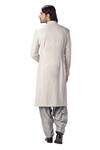 Shop_Kommal Sood_Grey Cotton Silk Band Collar Sherwani Set  _at_Aza_Fashions