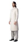 Buy_Kommal Sood_Grey Cotton Silk Band Collar Sherwani Set  _Online_at_Aza_Fashions