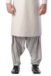 Shop_Kommal Sood_Grey Cotton Silk Band Collar Sherwani Set  _Online_at_Aza_Fashions