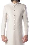 Kommal Sood_Grey Cotton Silk Band Collar Sherwani Set  _at_Aza_Fashions