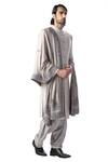 Kommal Sood_Grey Cotton Silk Front Button Down Sherwani Set  _Online_at_Aza_Fashions
