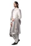 Buy_Kommal Sood_Grey Cotton Silk Front Button Down Sherwani Set  _Online_at_Aza_Fashions