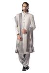 Shop_Kommal Sood_Grey Cotton Silk Front Button Down Sherwani Set  _Online_at_Aza_Fashions