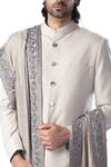 Kommal Sood_Grey Cotton Silk Front Button Down Sherwani Set  _at_Aza_Fashions